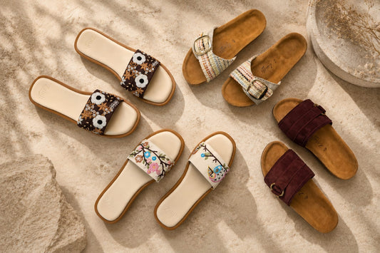 The Comfort Edit by Zaiah featuring cork sandals and slides
